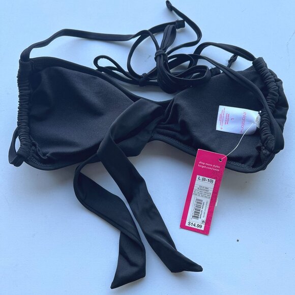 Xhilaration Juniors Tie-Front Triangle String Bikini Bra Top Black Size Large - Picture 3 of 4